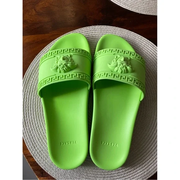 Versace | Shoes | Versace Green Rubber Pool Slides 42made In 